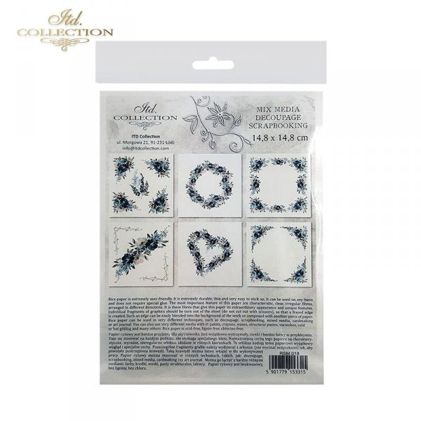 Decoupage Mini Rice Paper Set - Blue Flowers