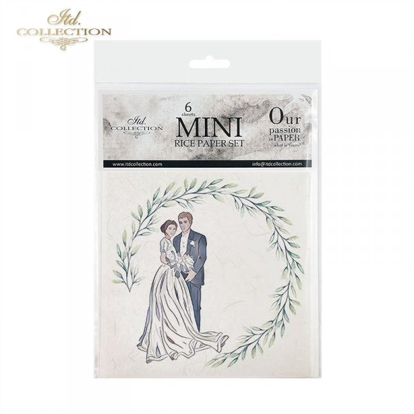 Package of mini rice paper with a couple illustration and greenery on a white background