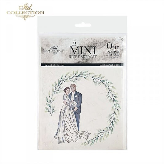 Package of mini rice paper with a couple illustration and greenery on a white background