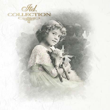 Vintage-style photo of a girl holding a goat 