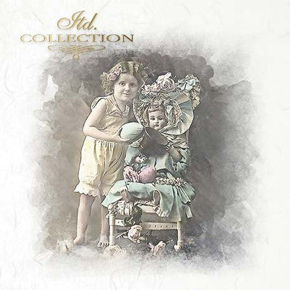 Vintage-style image of a young girl holding a doll