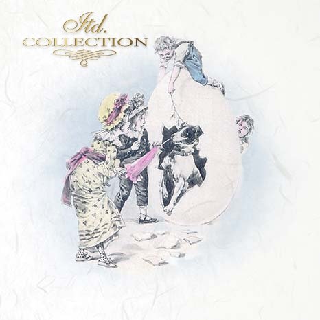 Vintage-style illustration of kids with a dog