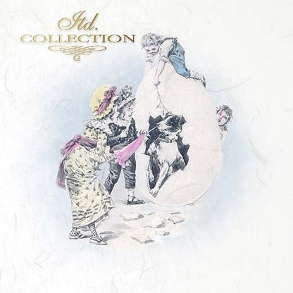 Vintage-style illustration of kids with a dog