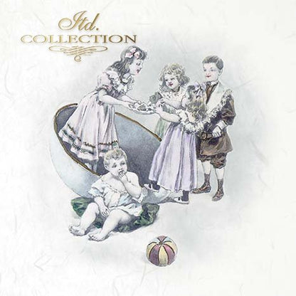 Vintage-style illustration of children with a ball