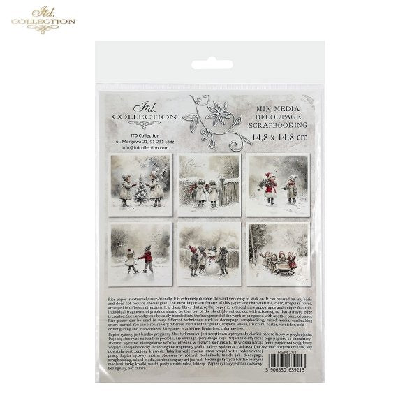 Decoupage Mini Rice Paper Set - Christmas Children Playing (Special Pre-Order)