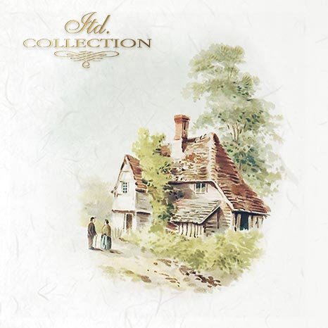 Illustration of a quaint house with two people walking towards it, on a light background 