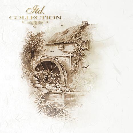 Decorative image of a watermill 