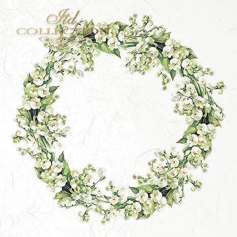 Floral wreath with green leaves and white flowers on a white background