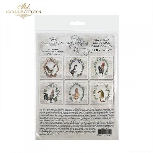 Decoupage Mini Rice Paper Set - Hens and Roosters