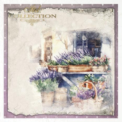 Vintage-style image of a garden with lavender and flowers