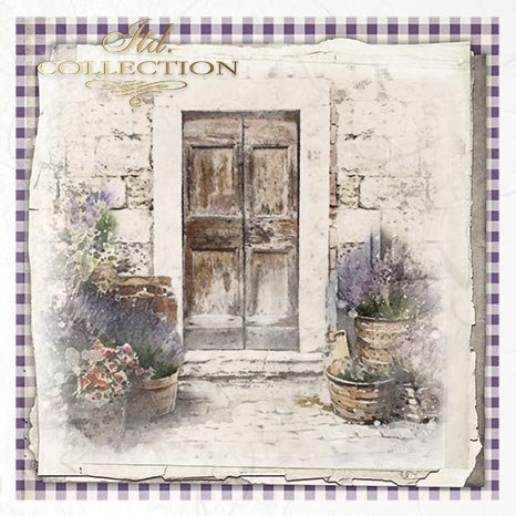 Decorative paper with a rustic door and lavender theme
