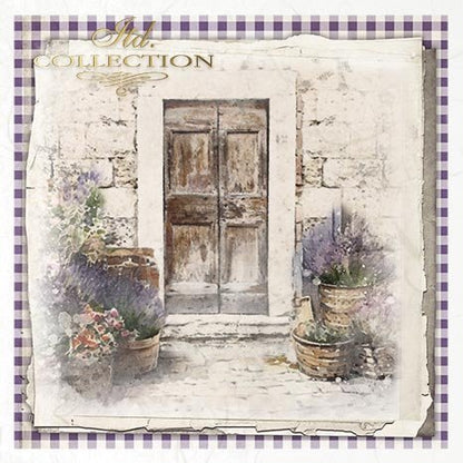 Decorative paper with a rustic door and lavender theme