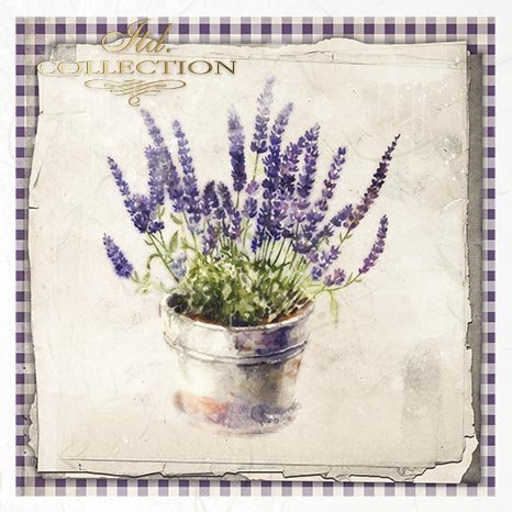 Decorative image of a potted lavender plant with a vintage-style background 