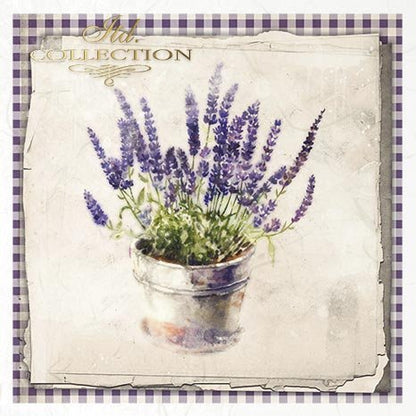 Decorative image of a potted lavender plant with a vintage-style background 