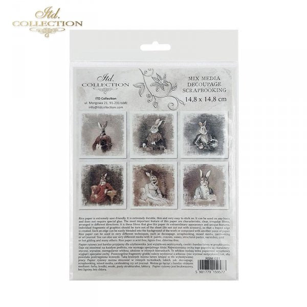 Decoupage Mini Rice Paper Set - Rabbit Portraits