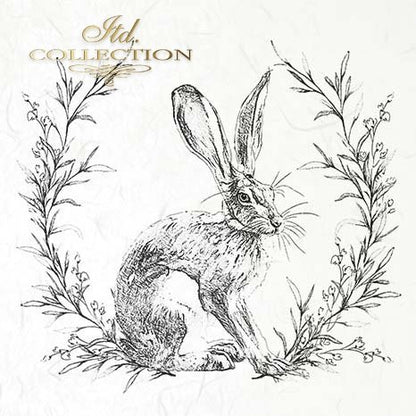 Decoupage Mini Rice Paper Set - Rabbits in Wreaths II