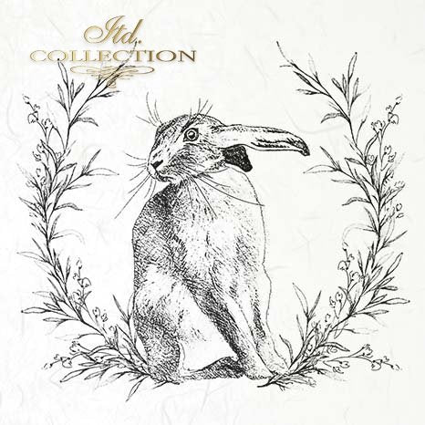 Decoupage Mini Rice Paper Set - Rabbits in Wreaths II