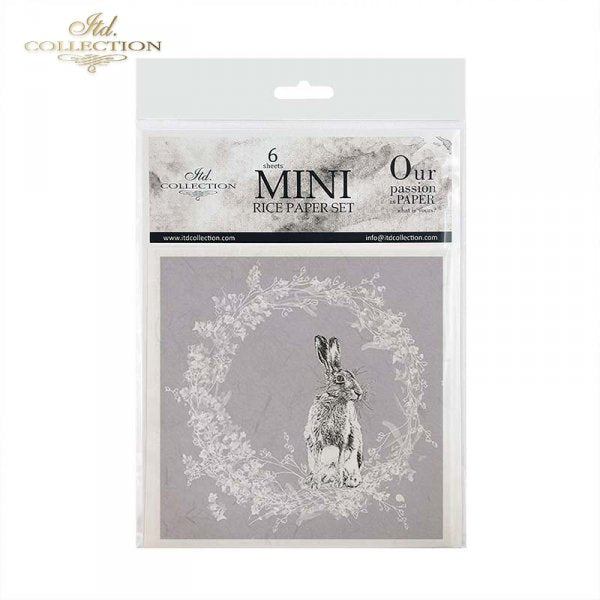 Decoupage Mini Rice Paper Set - Rabbits in Wreaths III