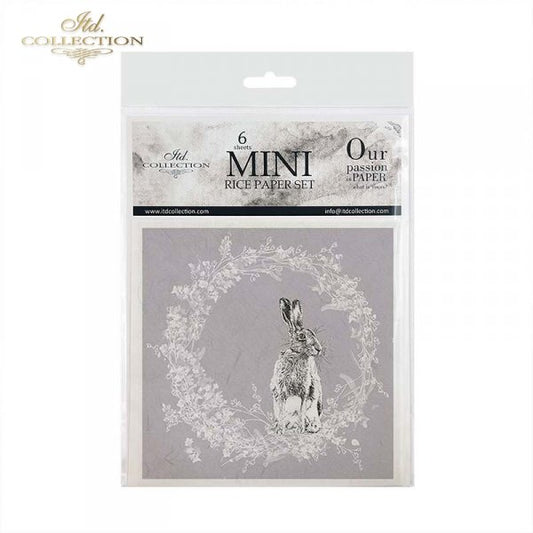 Decoupage Mini Rice Paper Set - Rabbits in Wreaths III