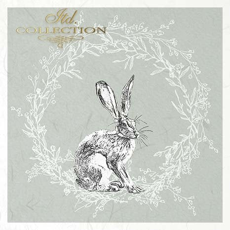 Decoupage Mini Rice Paper Set - Rabbits in Wreaths III