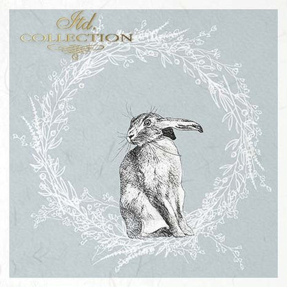 Decoupage Mini Rice Paper Set - Rabbits in Wreaths III