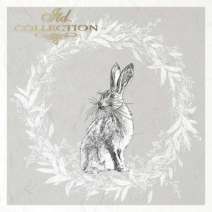 Decoupage Mini Rice Paper Set - Rabbits in Wreaths III