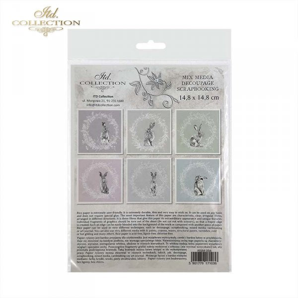 Decoupage Mini Rice Paper Set - Rabbits in Wreaths III