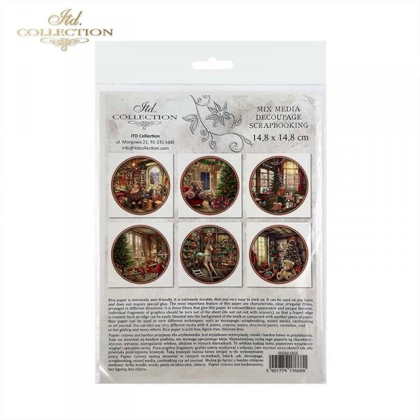 Packaged decoupage scrapbooking papers with scenic images on a white background