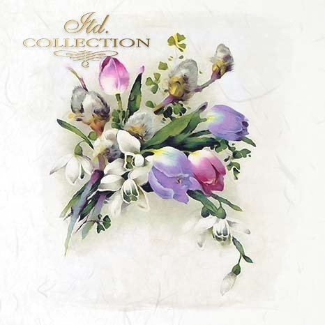 Floral arrangement with tulips and orchids on a white background