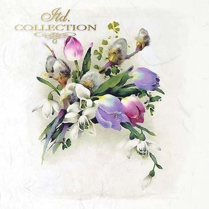 Floral arrangement with tulips and orchids on a white background