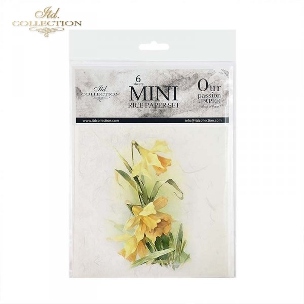 Package of mini rice paper set with yellow flowers on a white background