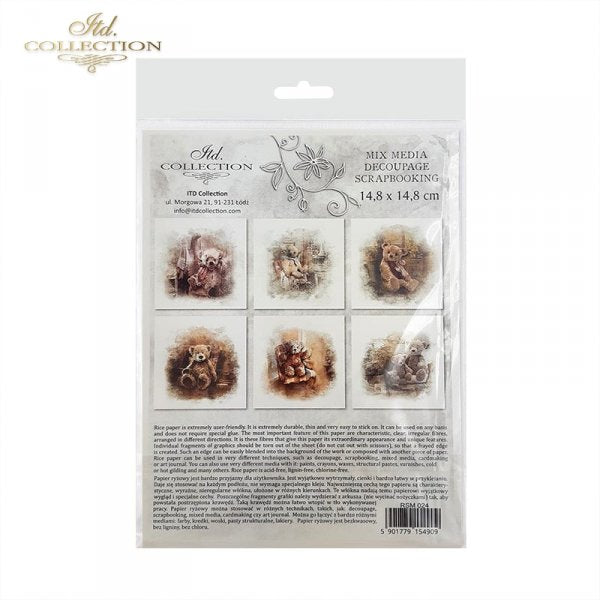 Decoupage Mini Rice Paper Set - Teddy Bears