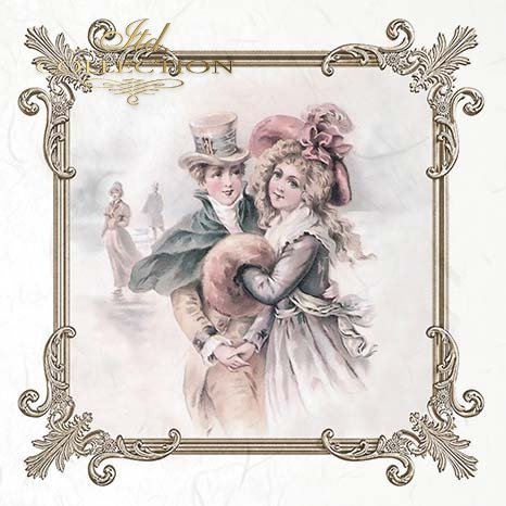 Decorative frame with a vintage-style illustration of a couple embracing.