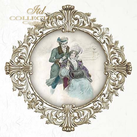 Decorative frame with vintage-style illustration of a couple