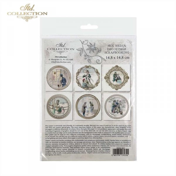 Packaged decorative scrapbooking paper with illustrations on a white background