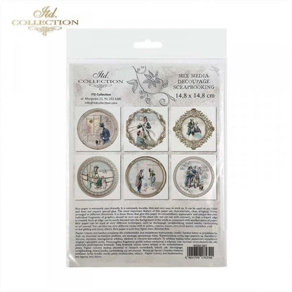 Packaged decorative scrapbooking paper with illustrations on a white background