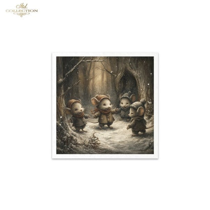 Decoupage Mini Rice Paper Set - Winter Mice