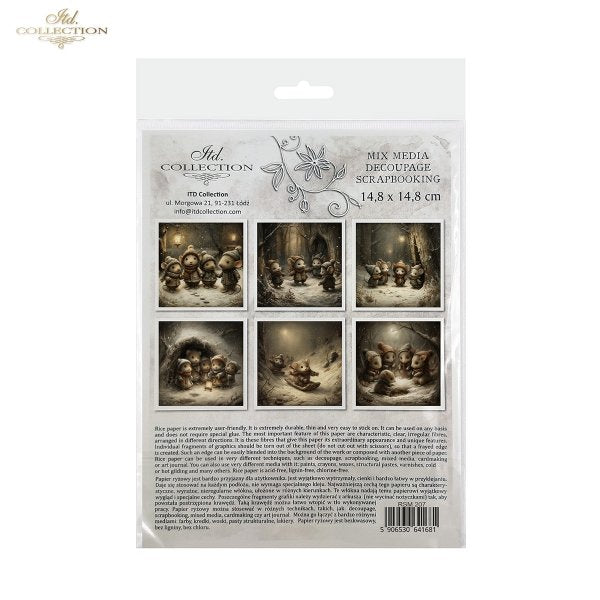 Decoupage Mini Rice Paper Set - Winter Mice