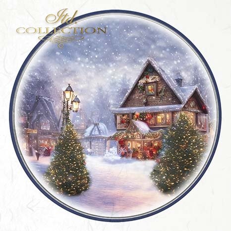 Decorative plate with a winter scene of a house and trees
