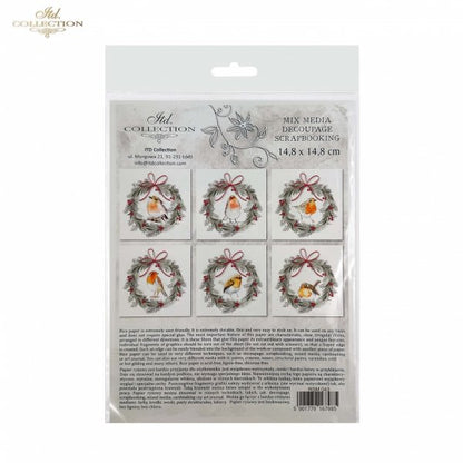 Decoupage Mini Rice Paper Set - Wreaths with Robins