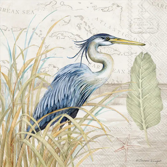 Decoupage Napkins 5" (2pcs)- Blue Heron On Grass-Coastal