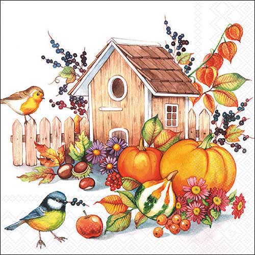 Decoupage Napkins 6.5"  (2pcs)- Autumn Birdhouse