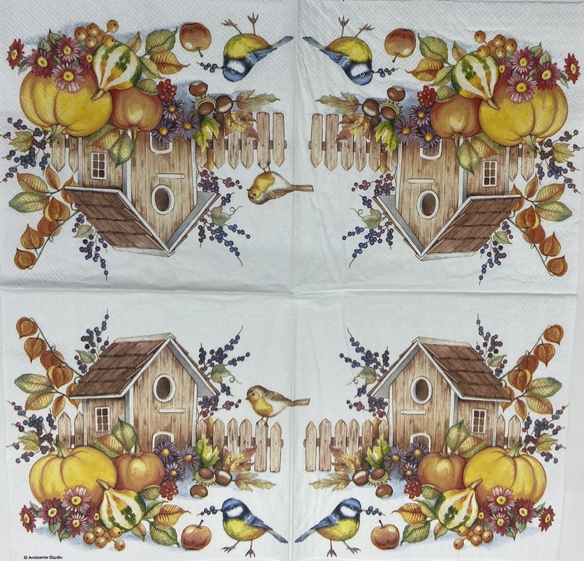 Decoupage Napkins 6.5"  (2pcs)- Autumn Birdhouse