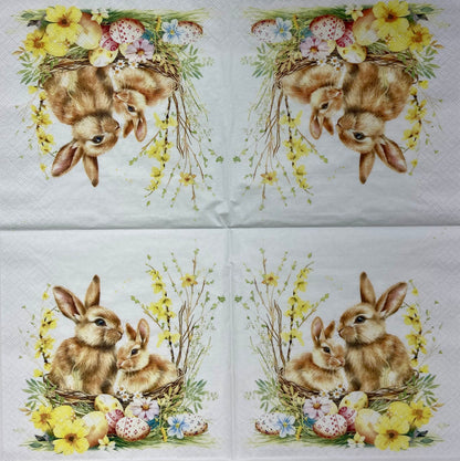 Decoupage Napkins 6.5" (2pcs)- Bunnies in a Basket