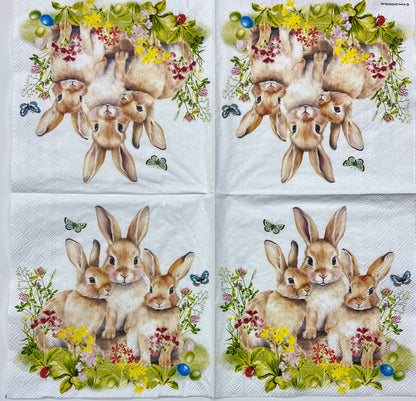Decoupage Napkins 6.5" (2pcs)- Bunny Family