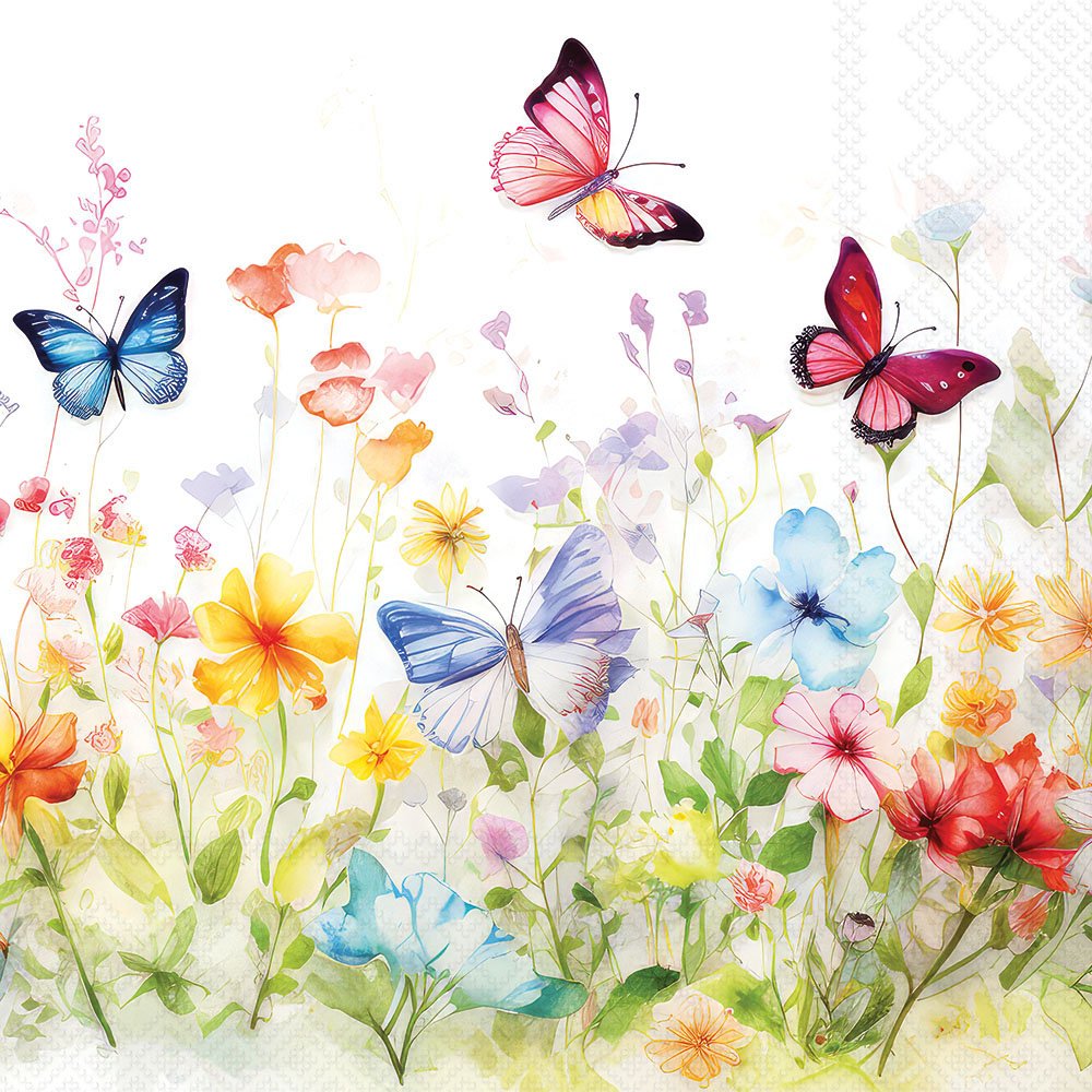 Decoupage Napkins 6.5" (2pcs)- Butterflies in Field