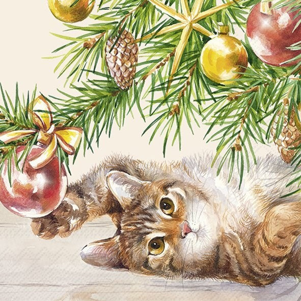 Decoupage Napkins 6.5" (2pcs)- Christmas Cat