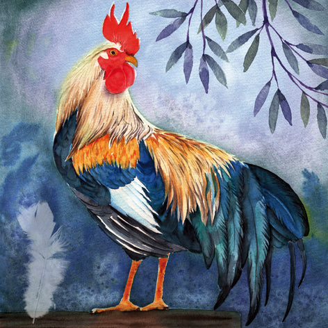 Decoupage Napkins 6.5" (2pcs)- Coq é Plumes Bleues