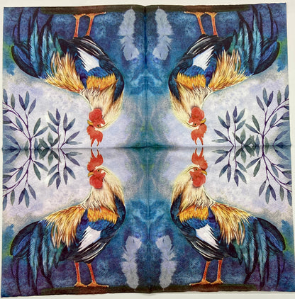 Decoupage Napkins 6.5" (2pcs)- Coq é Plumes Bleues