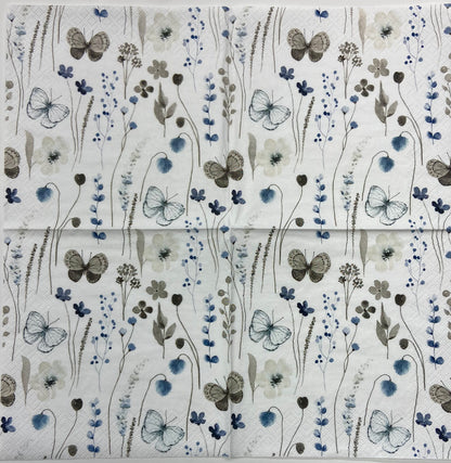 Decoupage Napkins 6.5" (2pcs)- Delicate Flowers with Butterflies